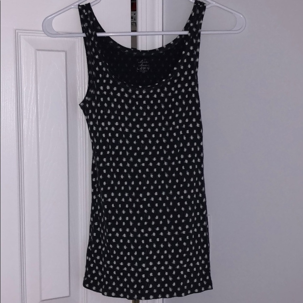 Navy tank tops with white polka dots